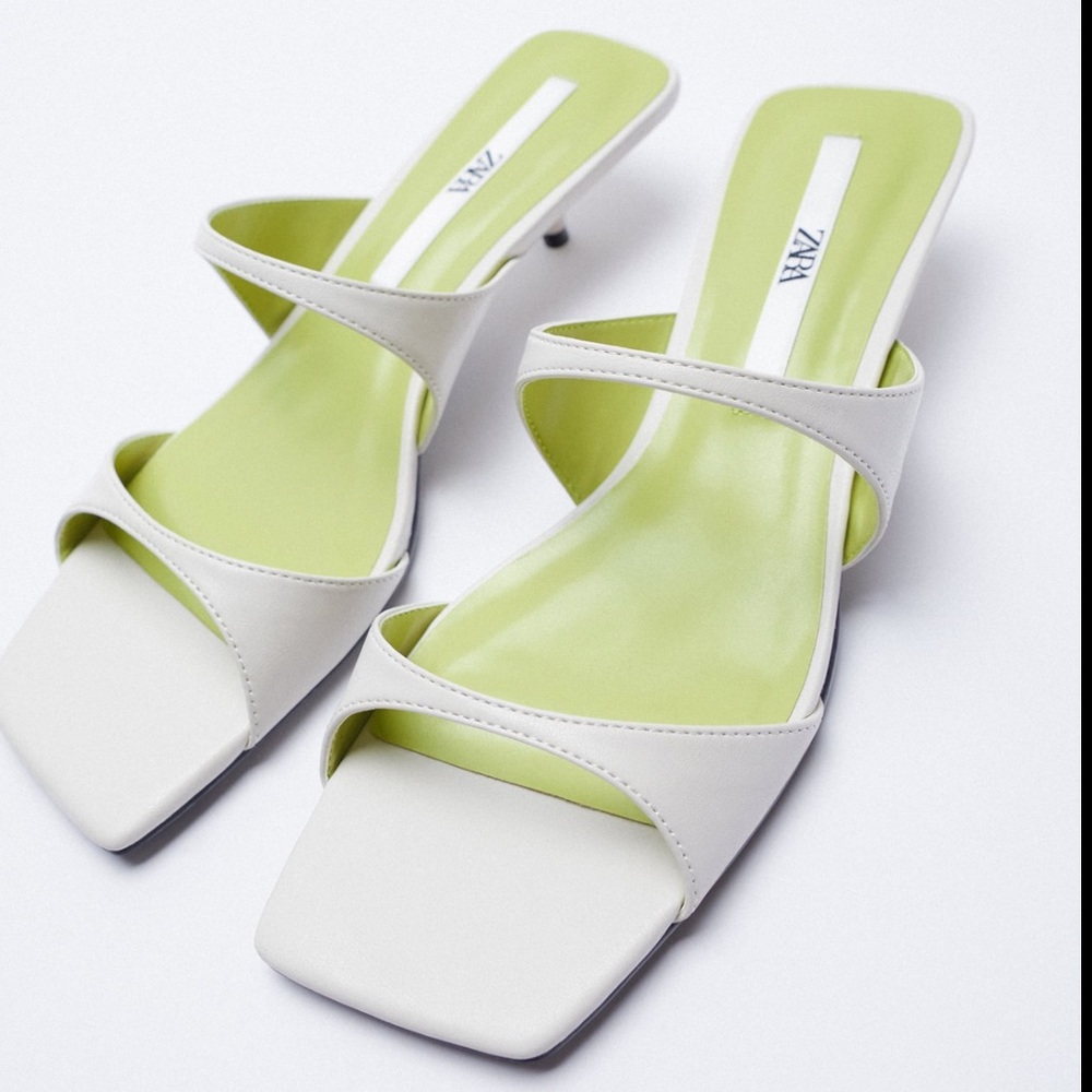 New Zara White Kitten Heel Sandals
